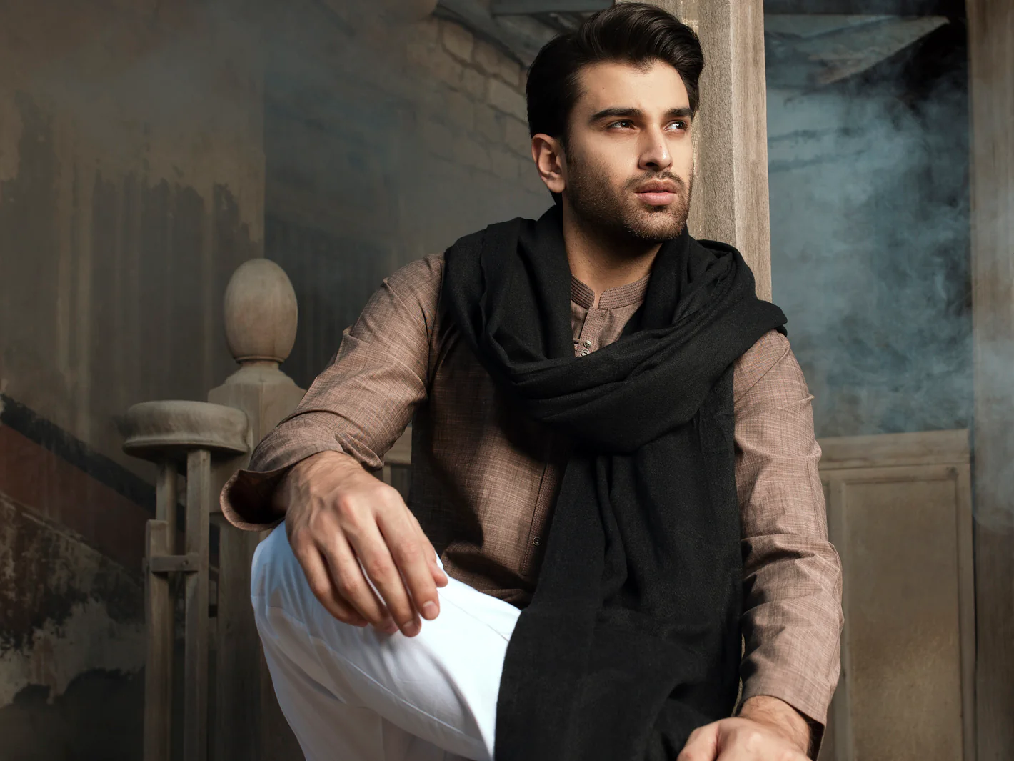Black Blended Shawl For Men - AL-SH-004 - Image 4