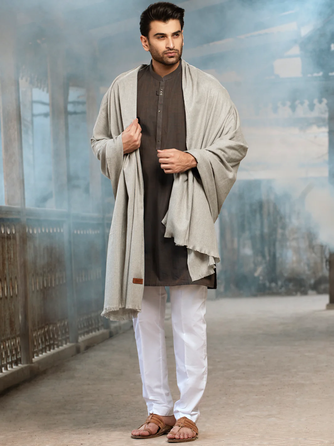 Grey Blended Shawl For Men - AL-SH-006 - Image 3