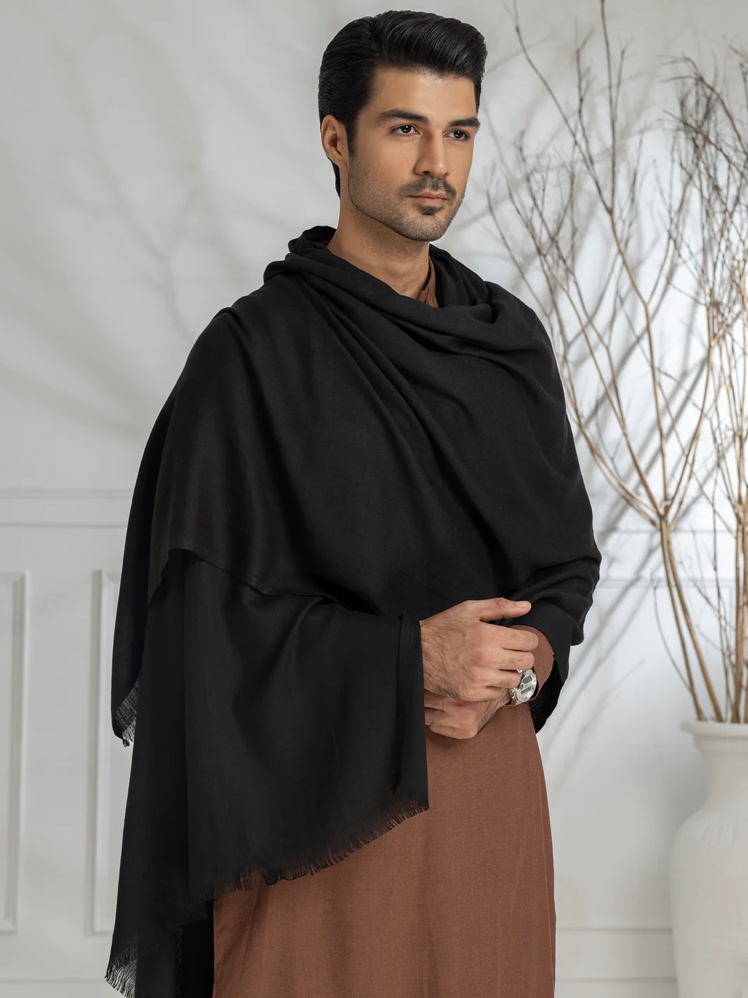 Black Blended Shawl - AL-SH-020 - Image 2