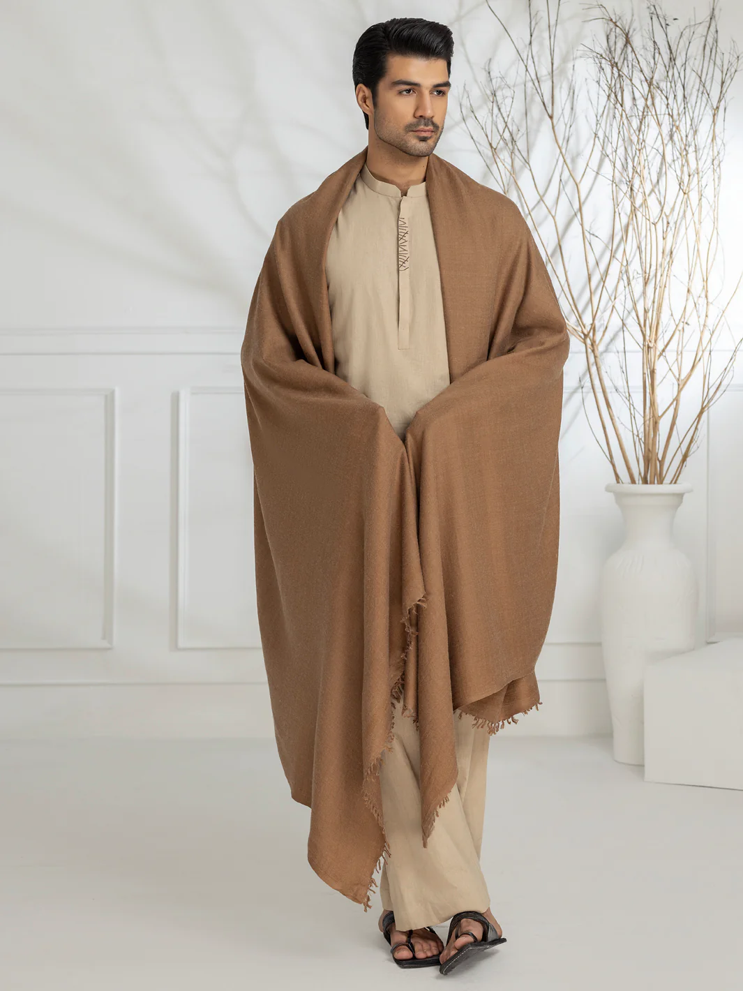 Light Brown Blended Shawl - AL-SH-025 - Image 5