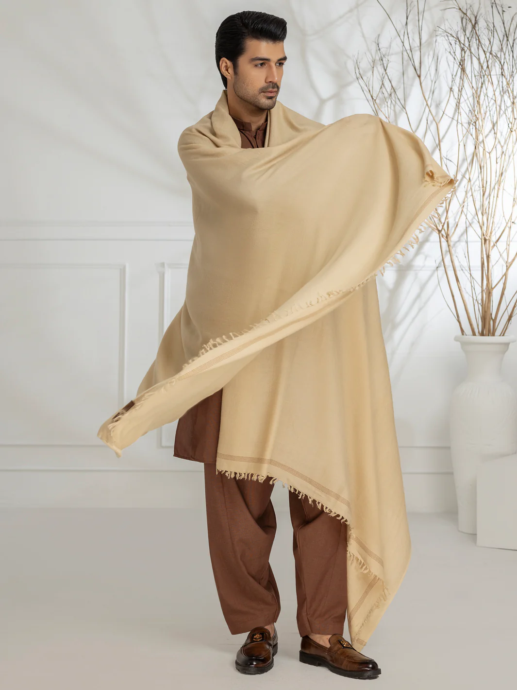 Beige Blended Shawl - AL-SH-027 - Image 2