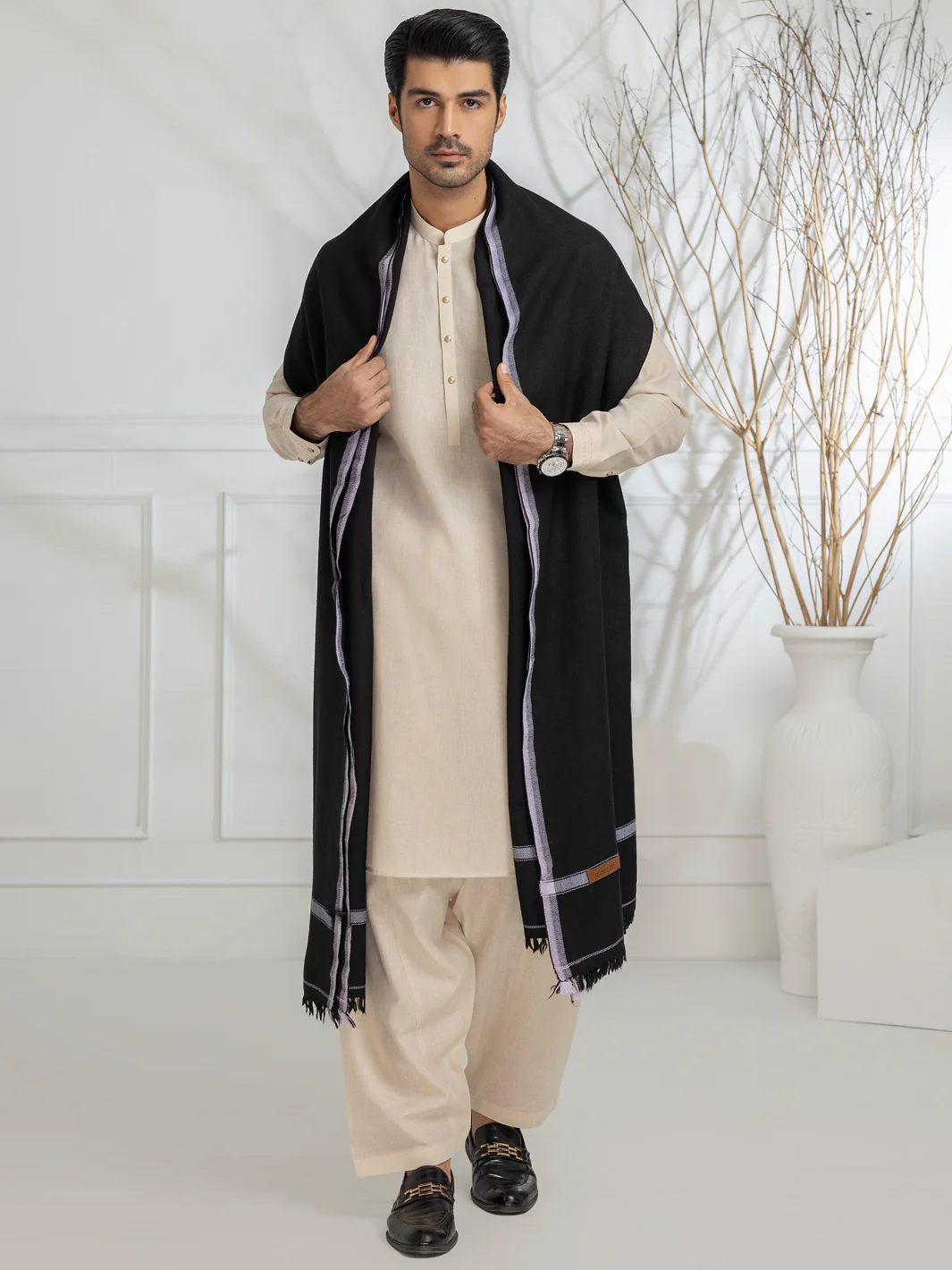 Black Blended Shawl - AL-SH-030 - Image 2