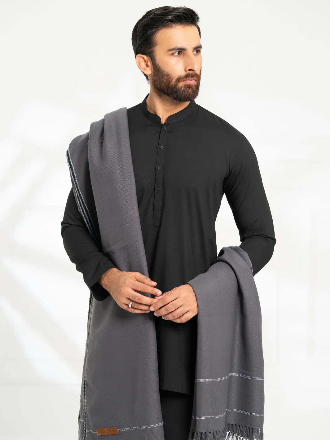 Charcoal Grey Casual Shawl - AL-SH-043 - Image 3