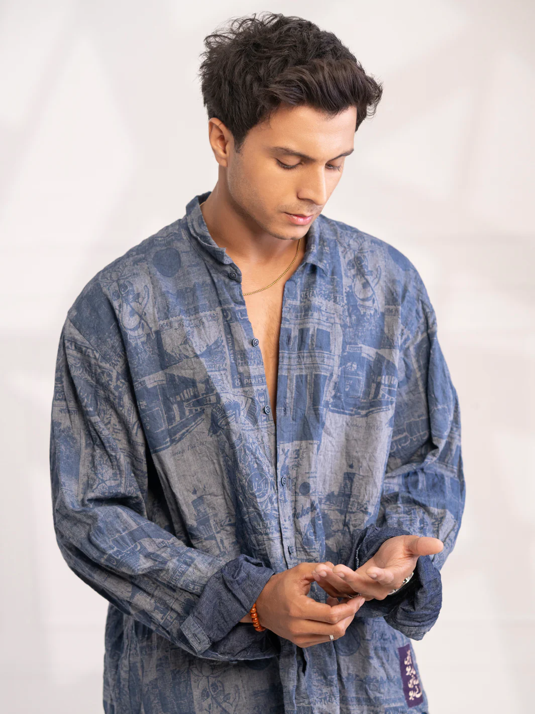 Blue Cotton Short Kurta - AL-SK-020A - Image 3