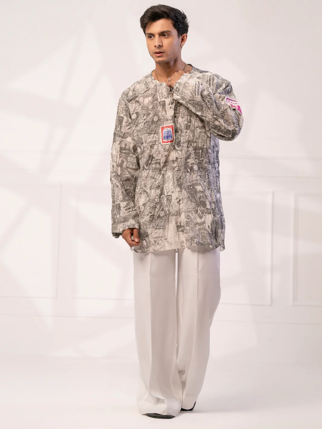 Light Grey Cotton Short Kurta - AL-SK-021B - Image 2