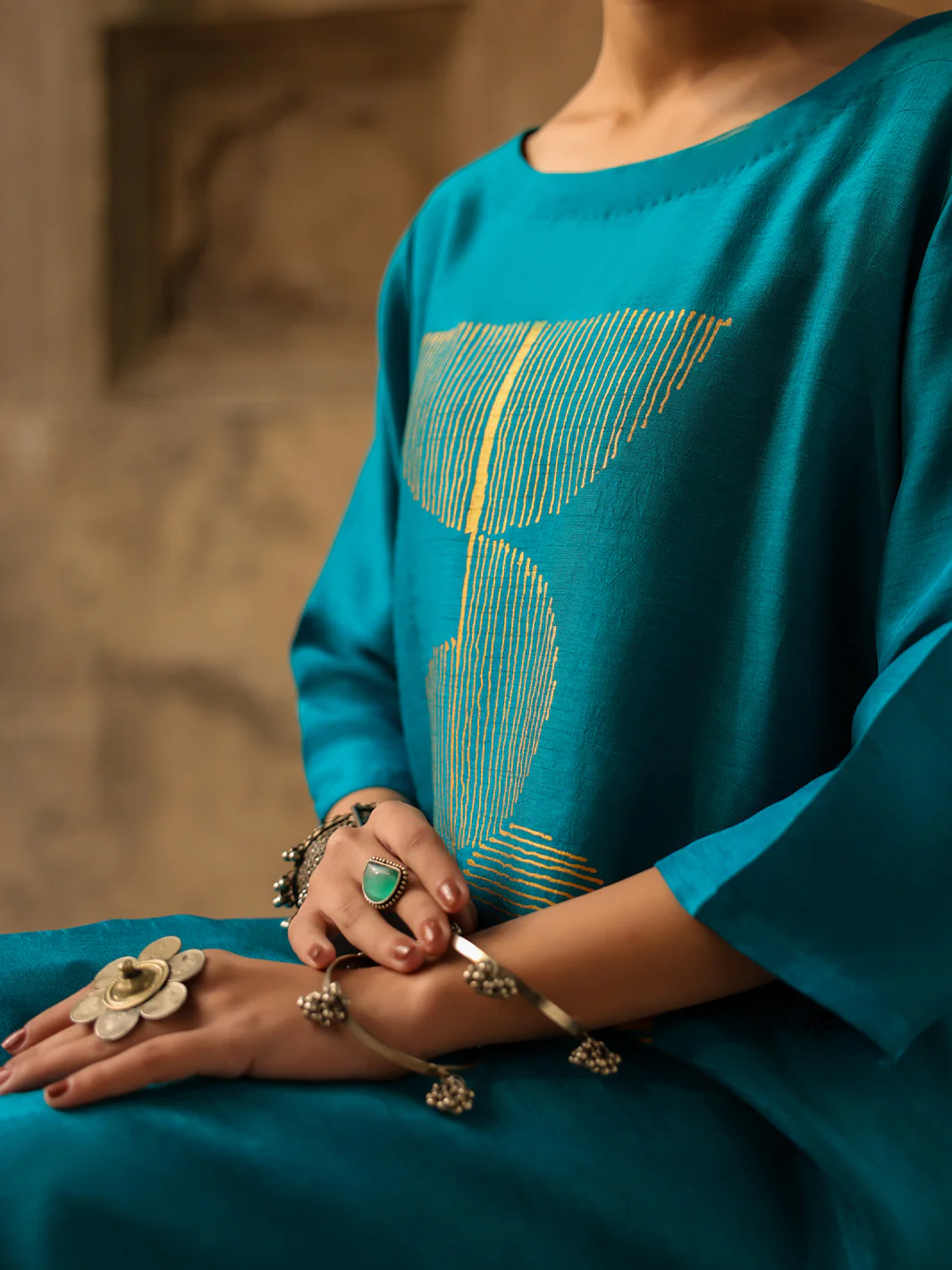 Turquoise Raw Silk Formal 2Pc Stitched - AL-SS-LS-LKS-591 - Image 4
