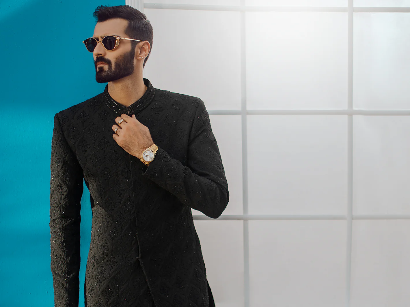 Black Men Sherwani - AL-SW-120 - Image 3