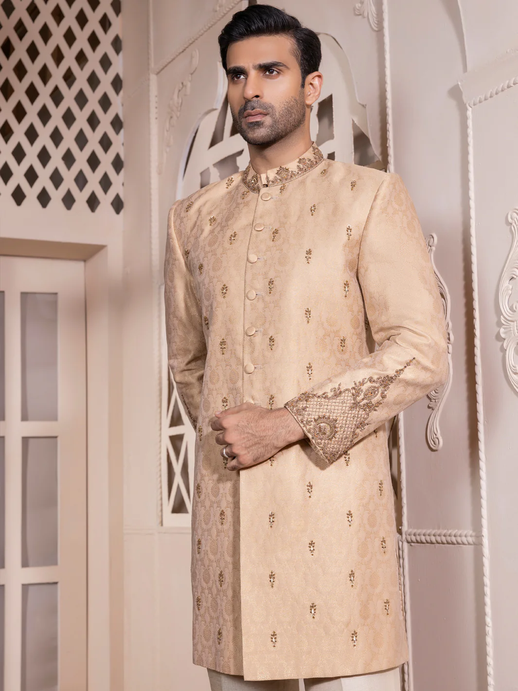 Beige Blended Men Sherwani - AL-SW-126 - Image 3