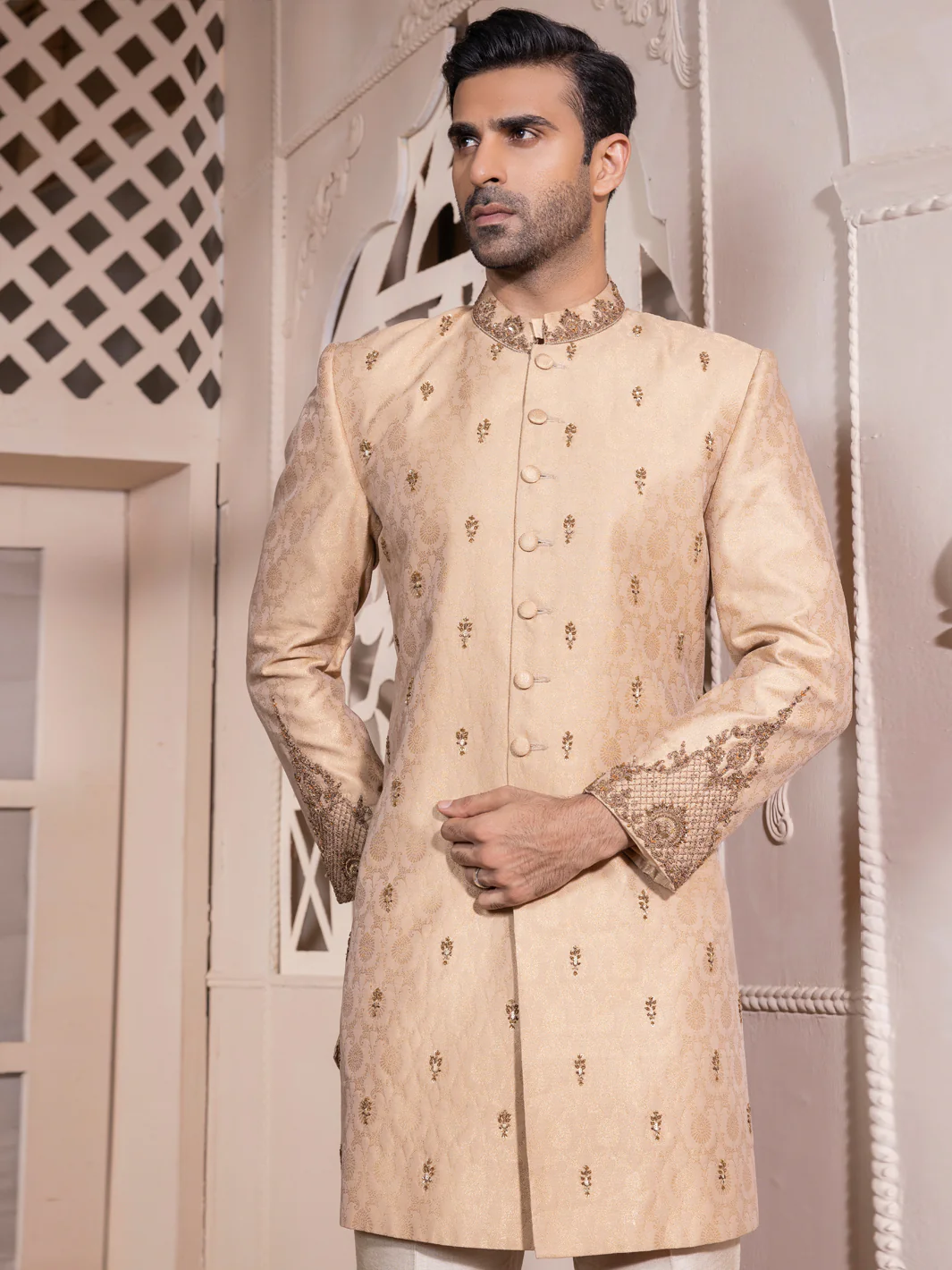 Beige Blended Men Sherwani - AL-SW-126 - Image 4