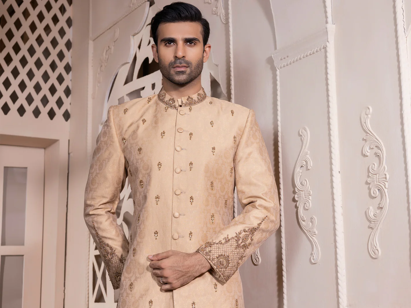Beige Blended Men Sherwani - AL-SW-126 - Image 5
