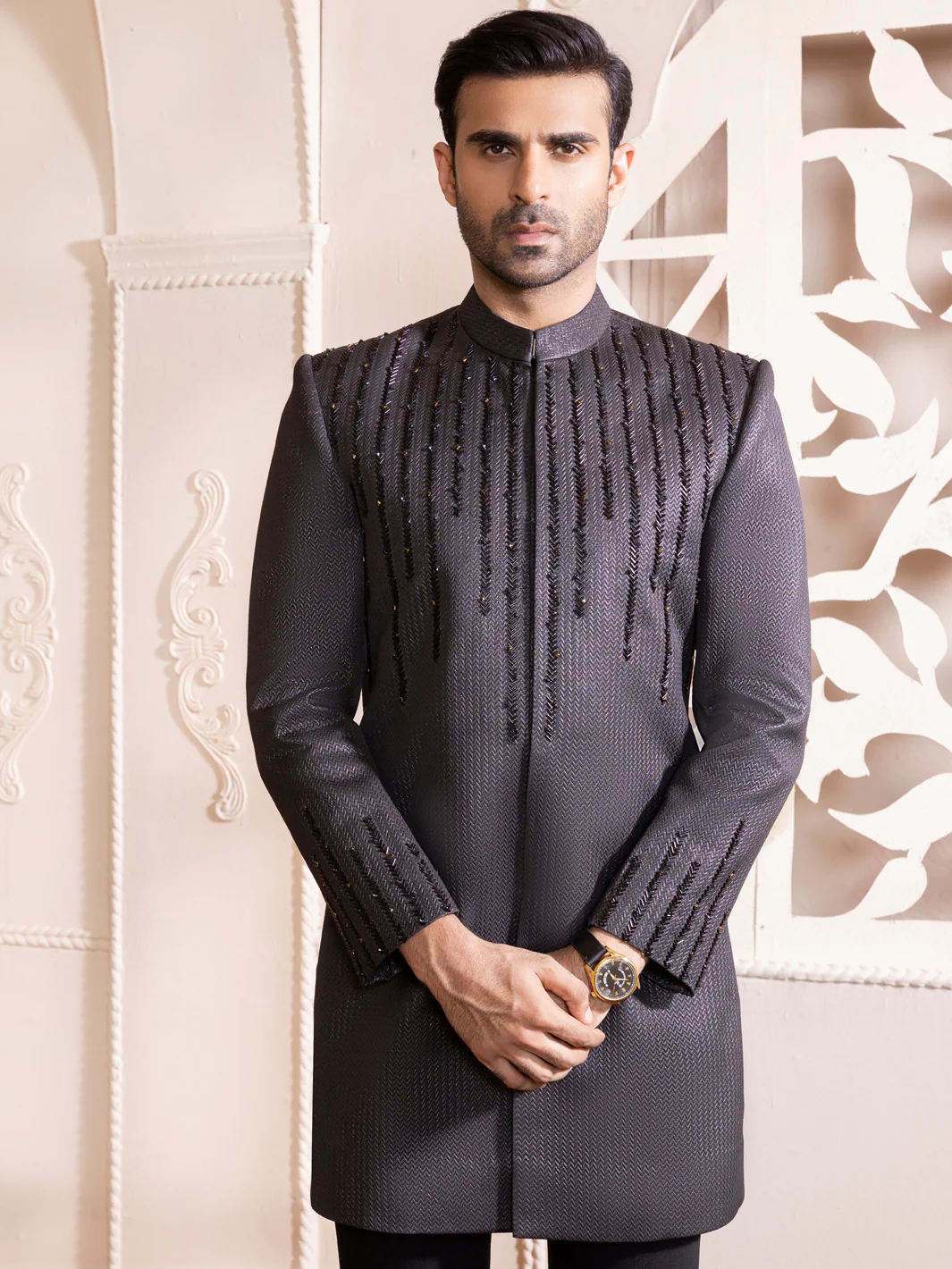 Black Blended Men Sherwani - AL-SW-127 - Image 2