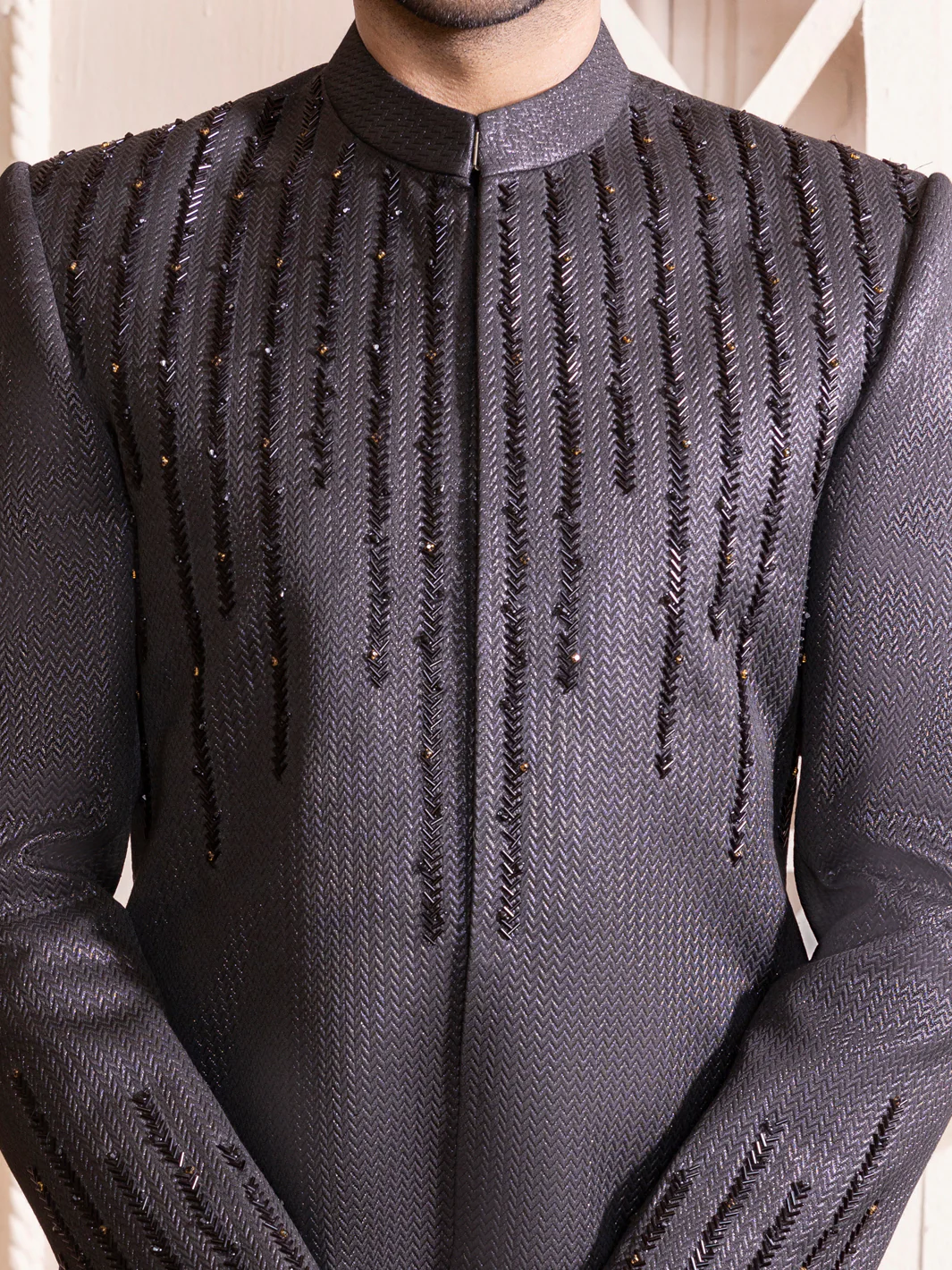 Black Blended Men Sherwani - AL-SW-127 - Image 5