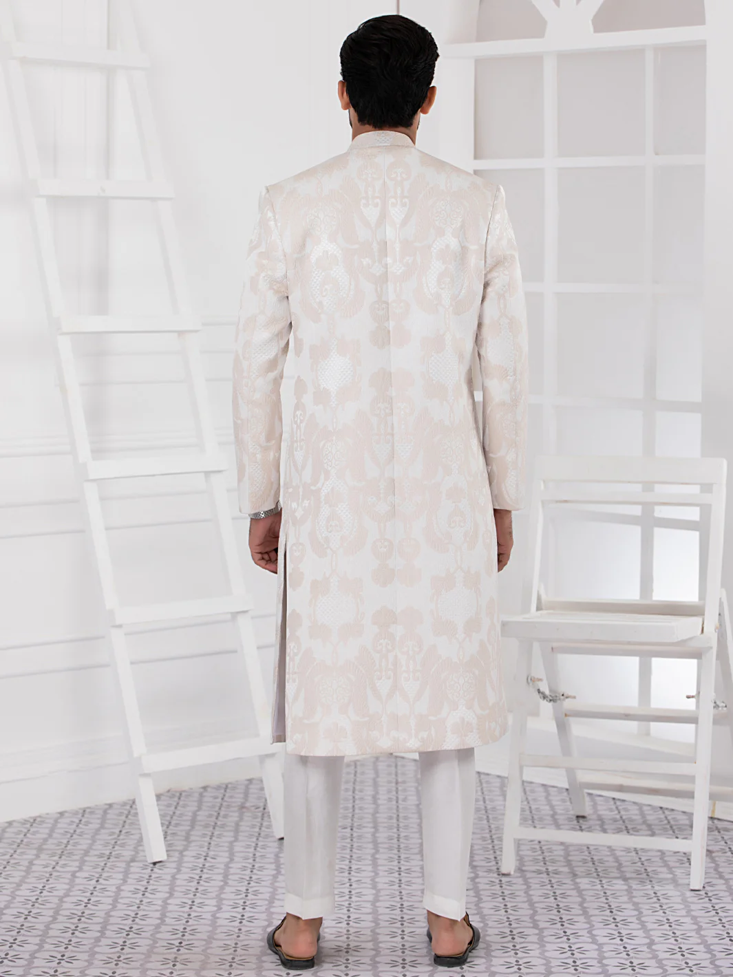 Cream Blended Men Sherwani - AL-SW-130 - Image 5