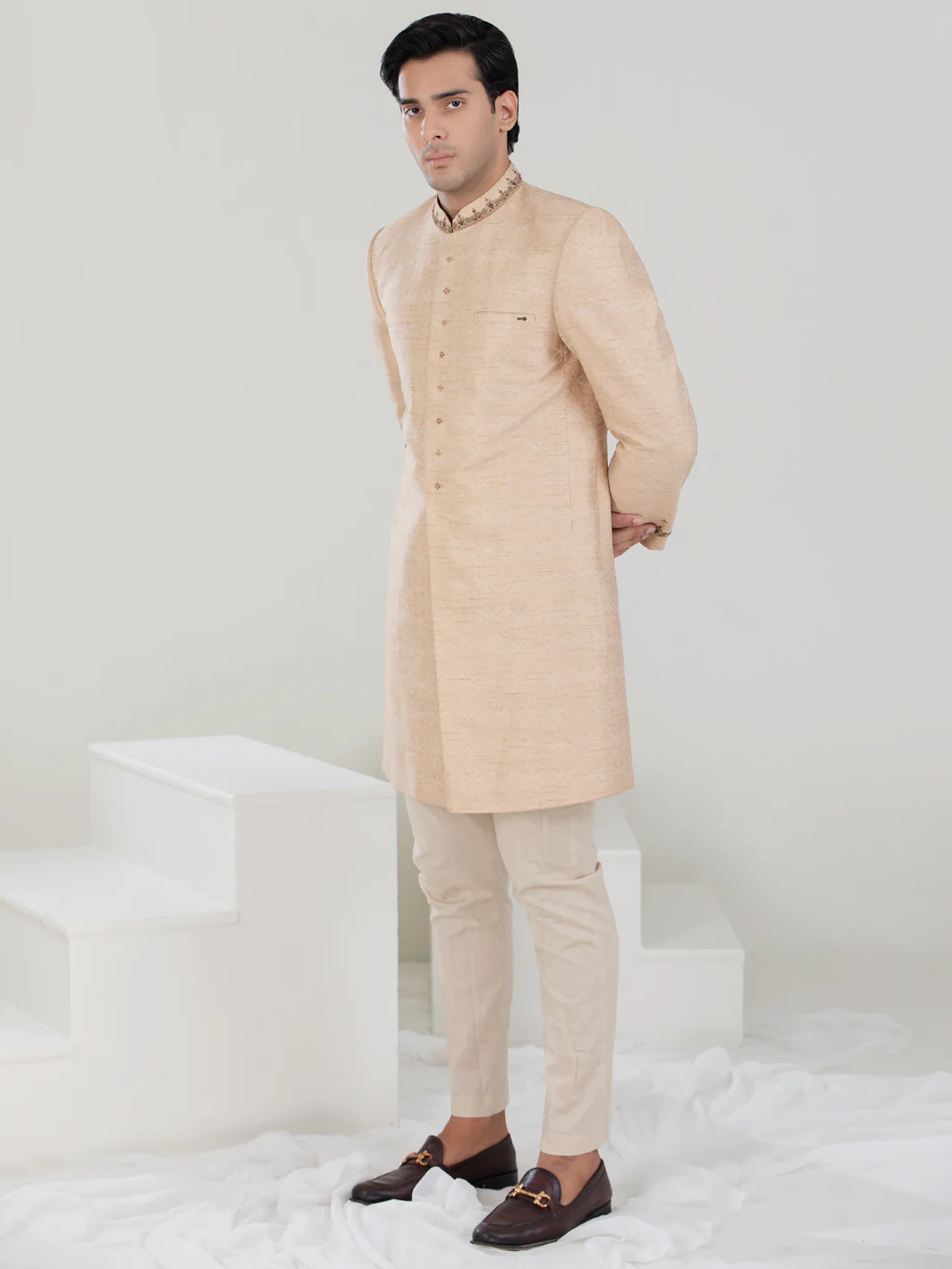 Beige Blended Sherwani - AL-SW-131 - Image 2