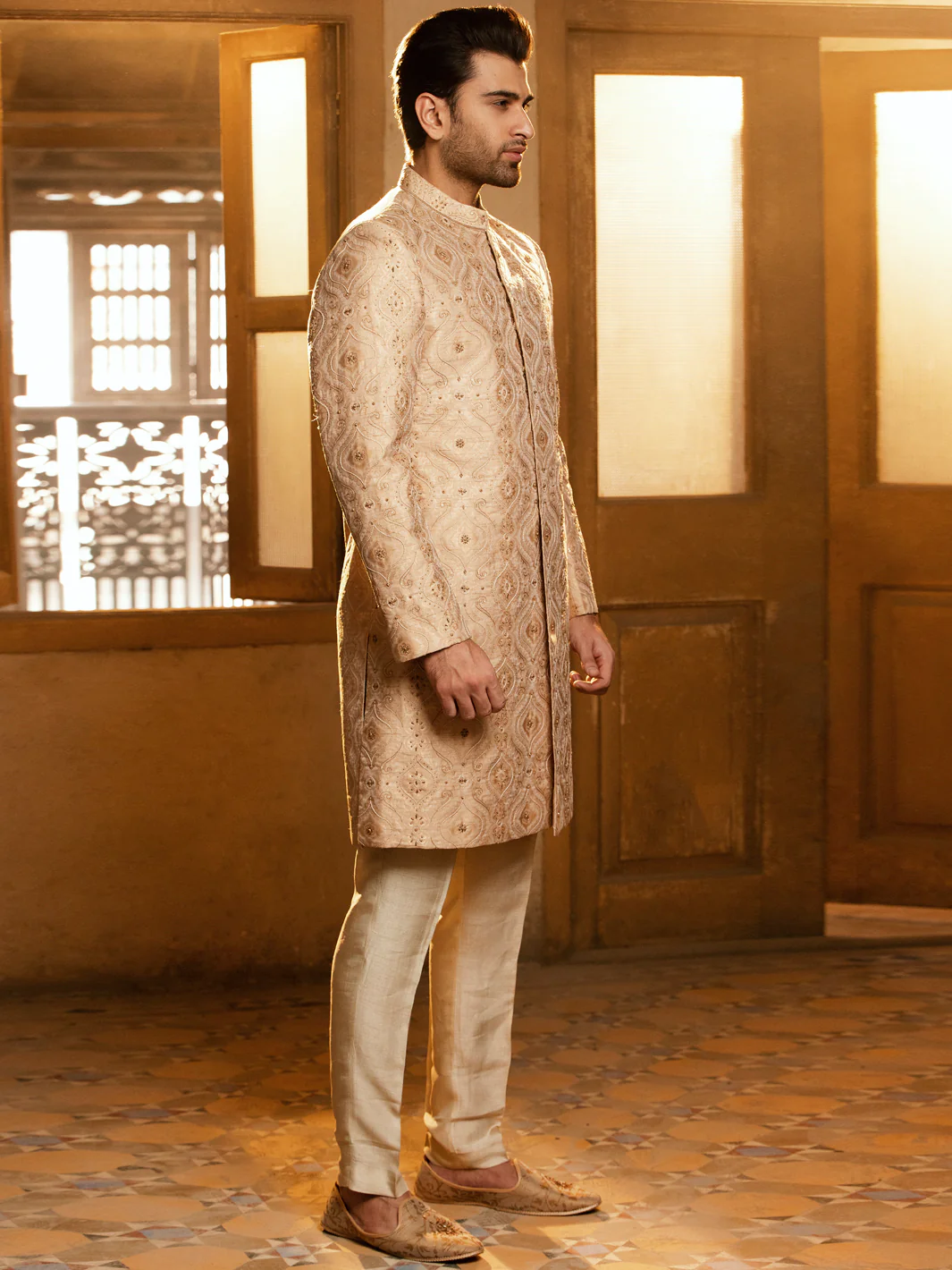 Fawn Blended Sherwani - AL-SW-132 - Image 5