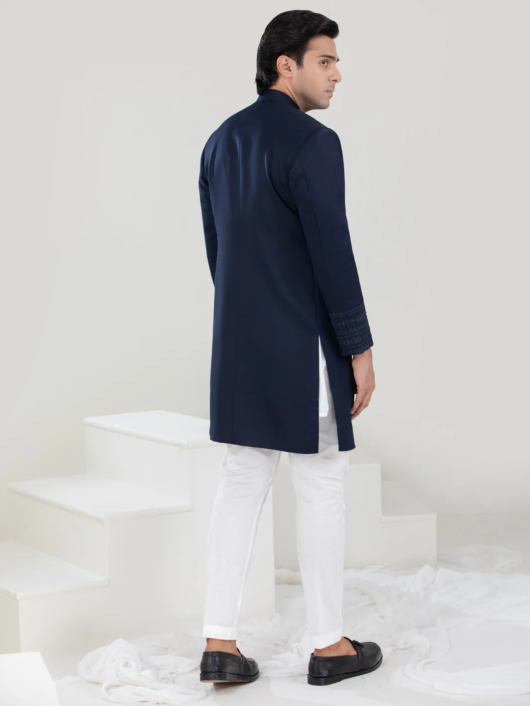 Navy Blue Blended Sherwani - AL-SW-133 - Image 3