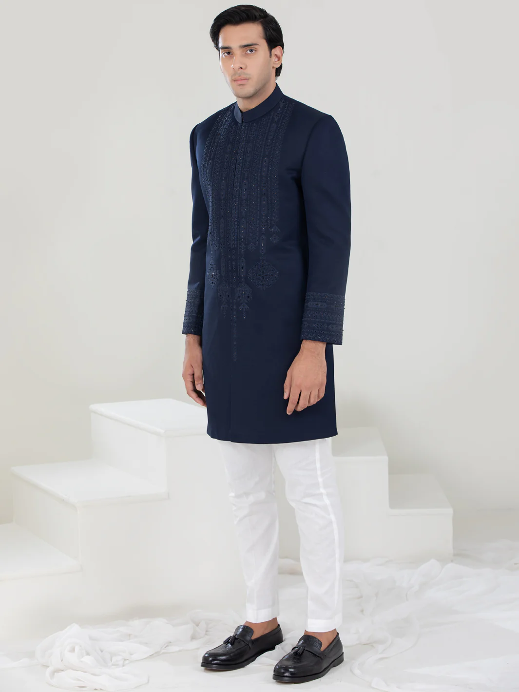 Navy Blue Blended Sherwani - AL-SW-133 - Image 4