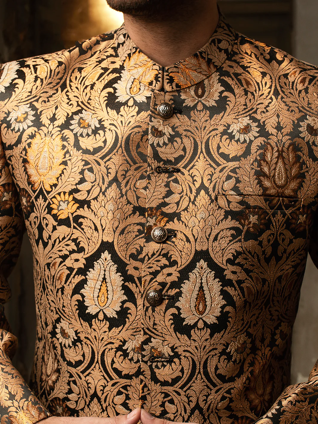 Black & Gold Blended Sherwani - AL-SW-137 - Image 3