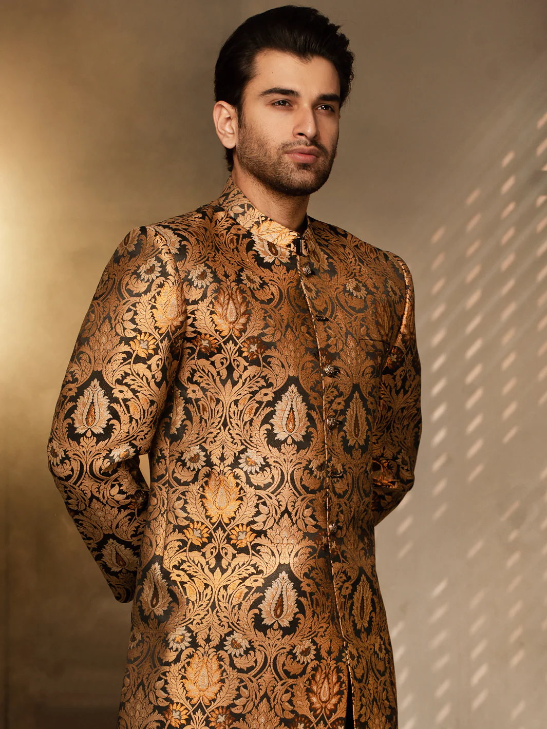 Black & Gold Blended Sherwani - AL-SW-137 - Image 4