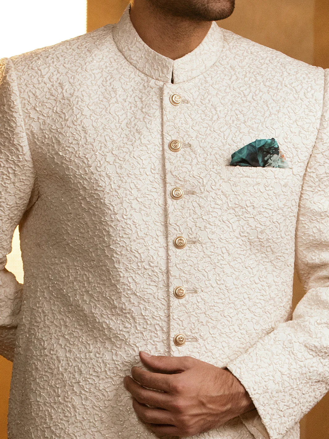 Cream Blended Sherwani - AL-SW-141 - Image 3