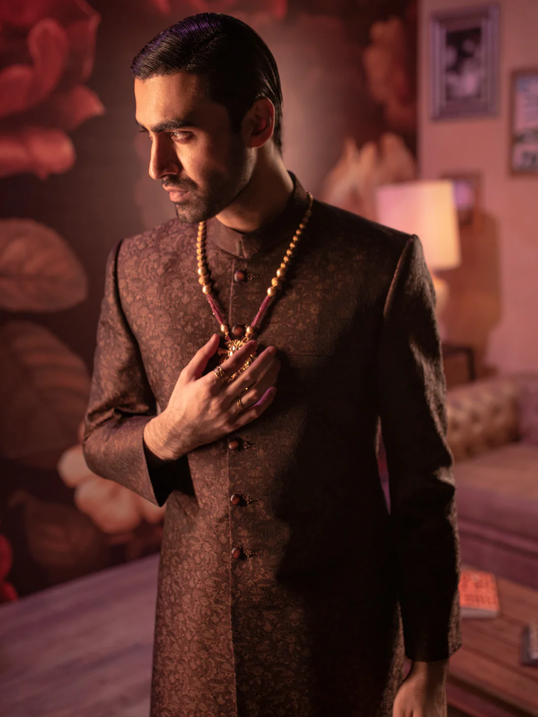 Maroon Blended Sherwani - AL-SW-144 - Image 4
