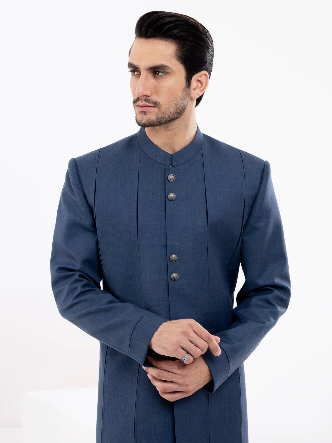 Dark Blue Blended Men Sherwani - AL-SW-149 - Image 3