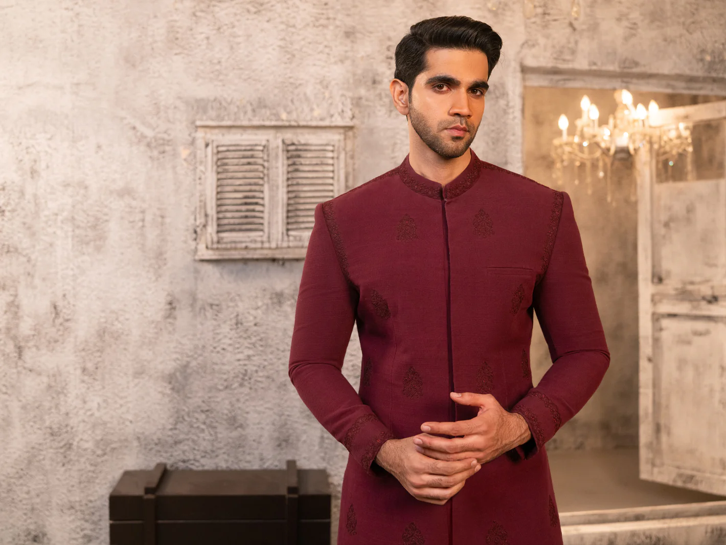 Maroon Cotton Sherwani - AL-SW-153 - Image 4