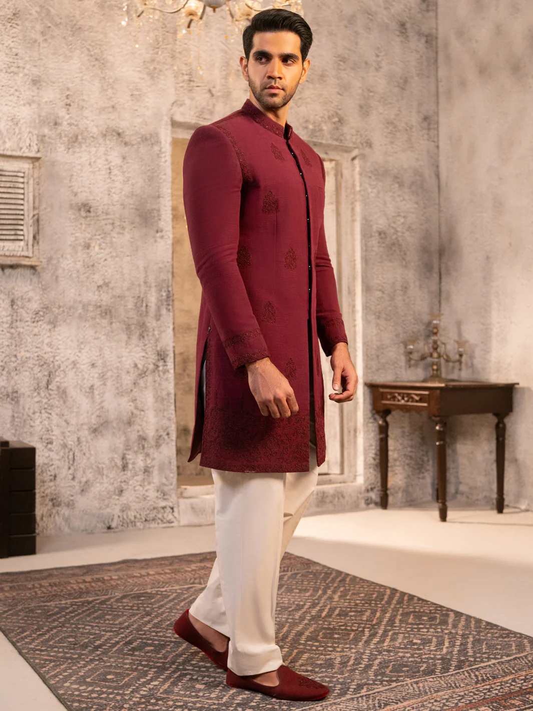 Maroon Cotton Sherwani - AL-SW-153 - Image 5