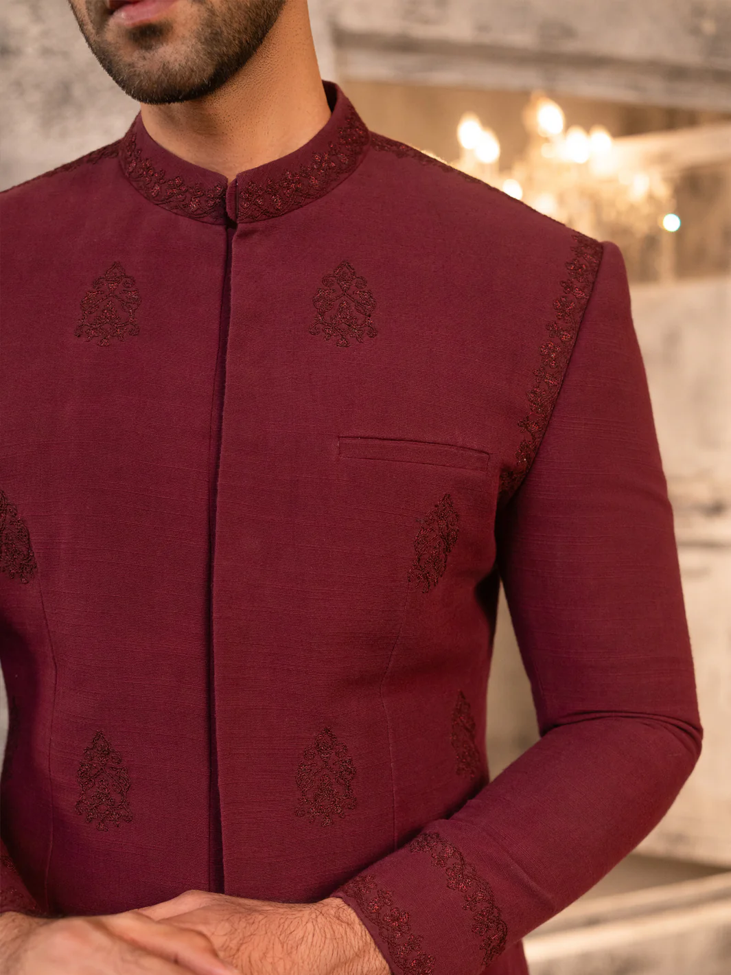 Maroon Cotton Sherwani - AL-SW-153 - Image 6