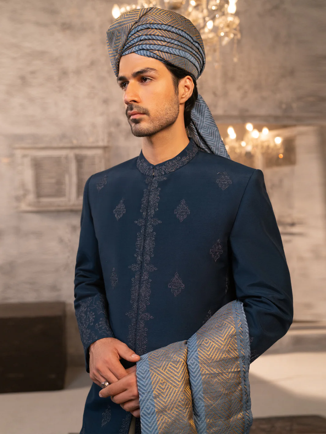 Blue Cotton Sherwani - AL-SW-154 - Image 3