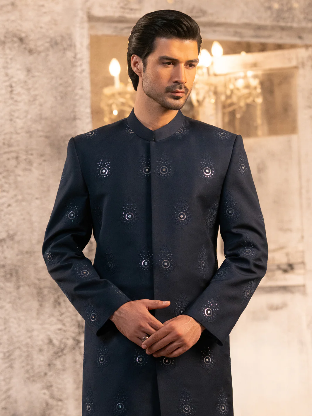 Navy Blue Formal Sherwani - AL-SW-155 - Image 2