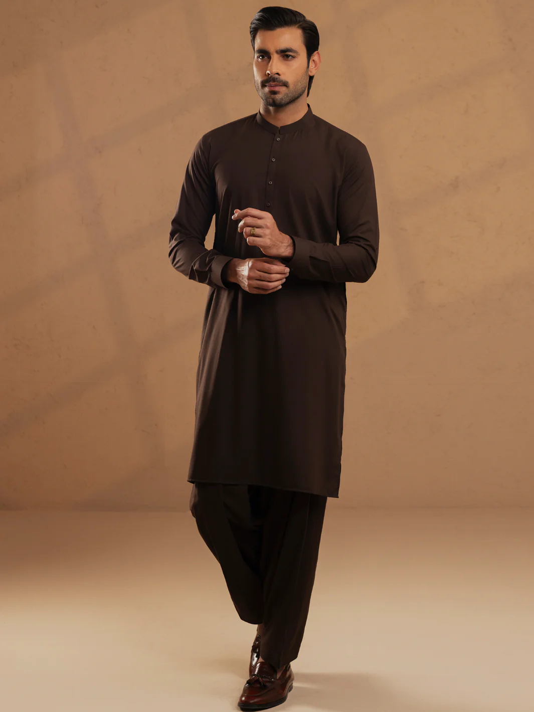 Dark Brown Blended Unstitched Fabric - AL-UN-JHR-6151