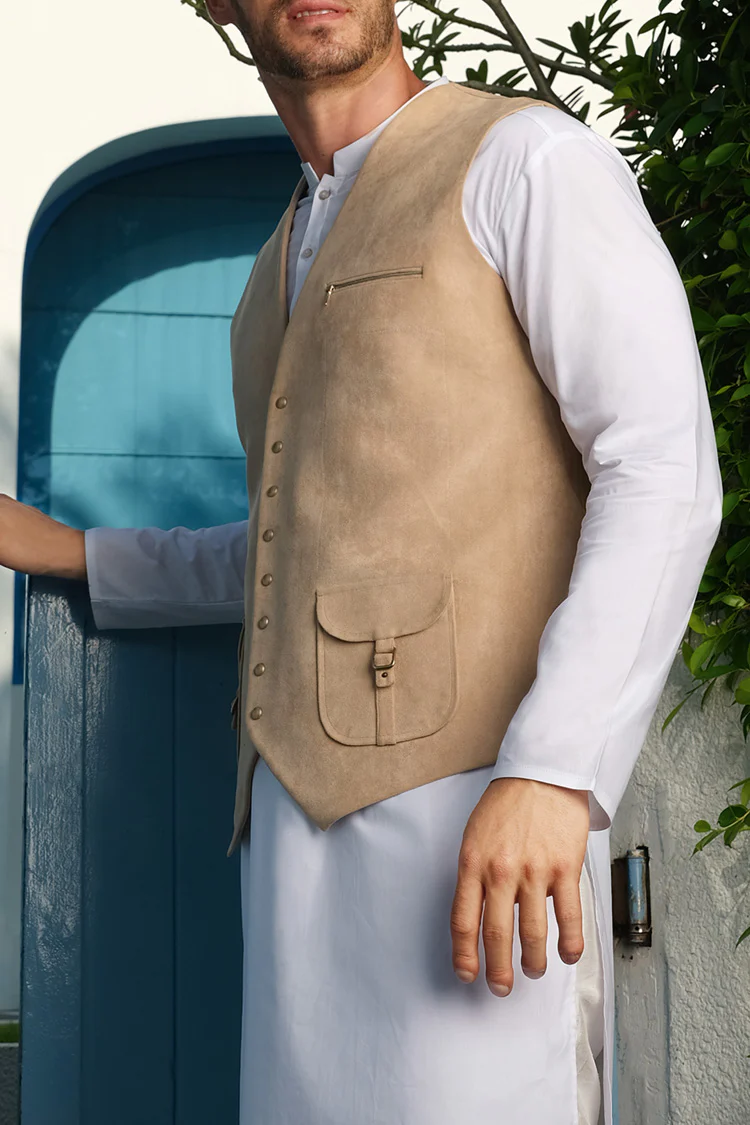 Beige Suede Waistcoat - AL-WC-299 - Image 2