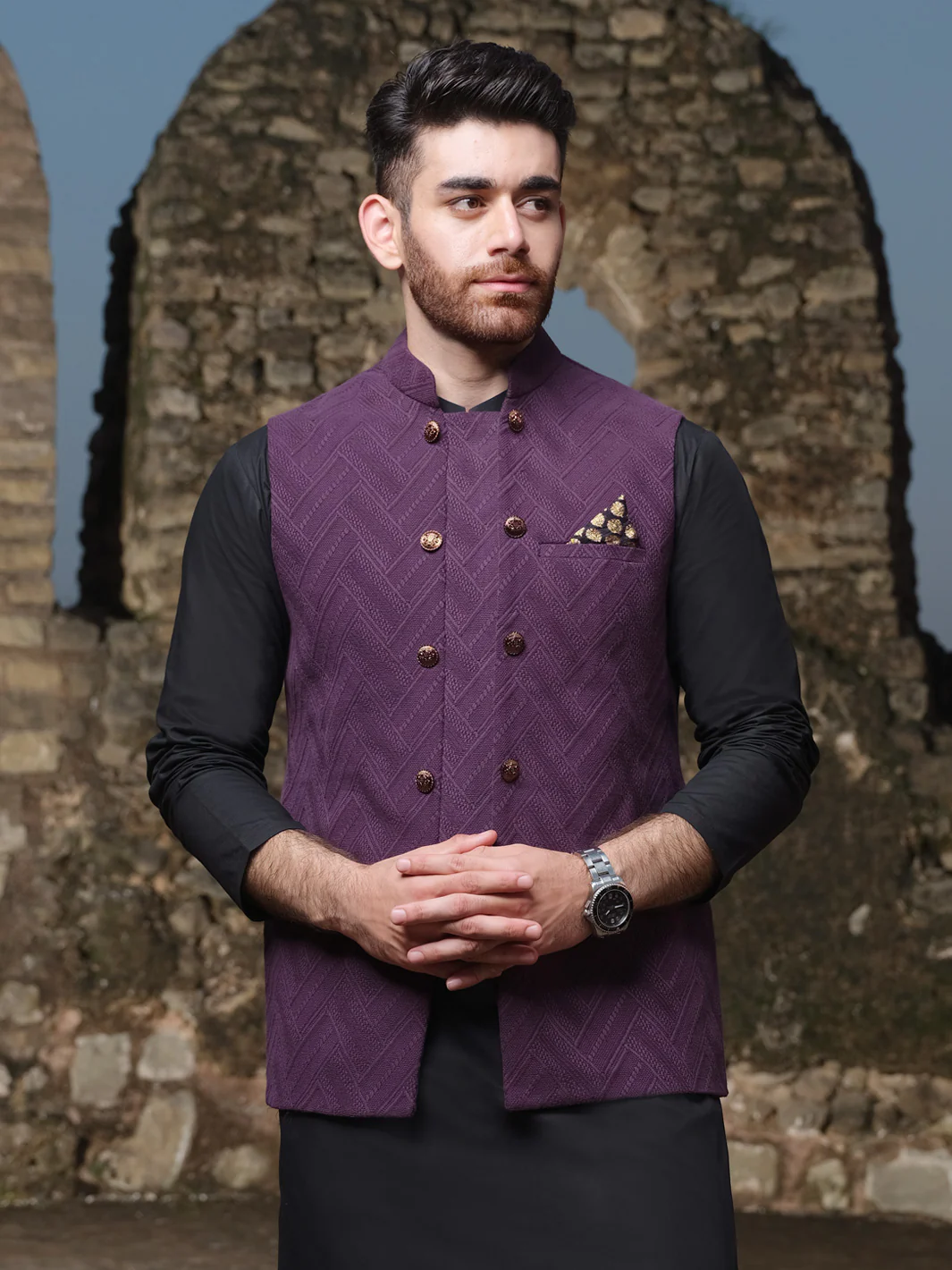 Purple Jacquard Waistcoat - AL-WC-304 - Image 2