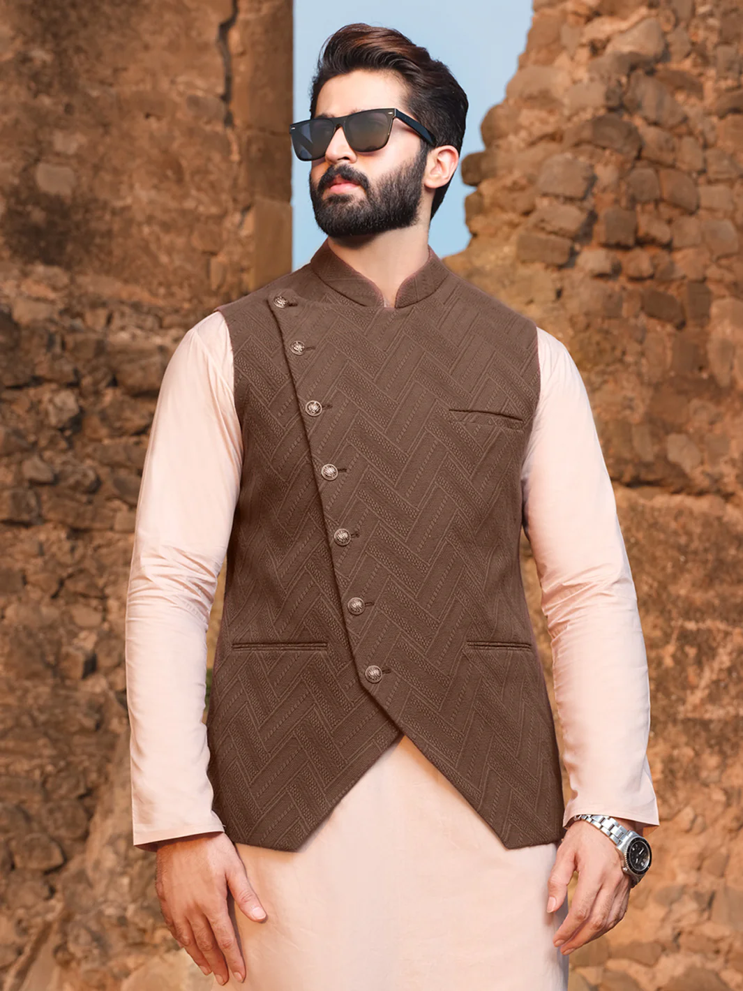 Brown Jacquard Waistcoat - AL-WC-305 - Image 2