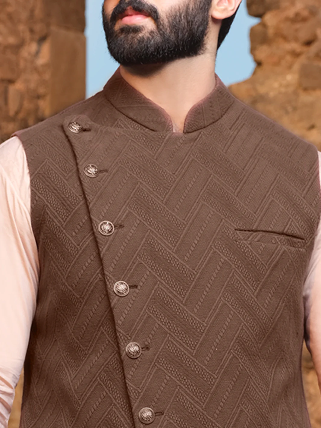 Brown Jacquard Waistcoat - AL-WC-305 - Image 3