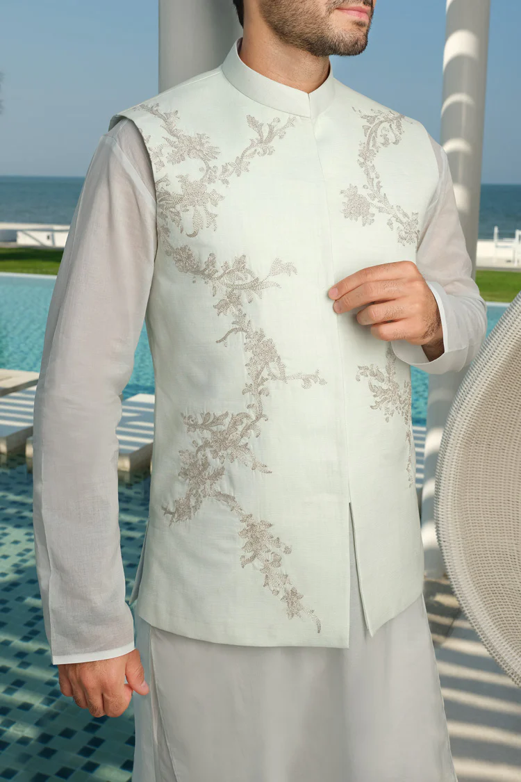 Ice Blue Khaddar Waistcoat - AL-WC-315 - Image 2