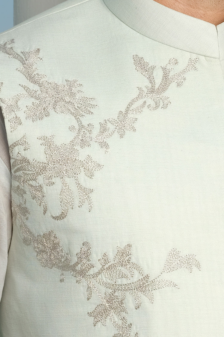 Ice Blue Khaddar Waistcoat - AL-WC-315 - Image 3