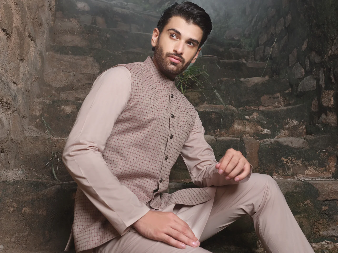Maroon Woven Waistcoat - AL-WC-326 - Image 3