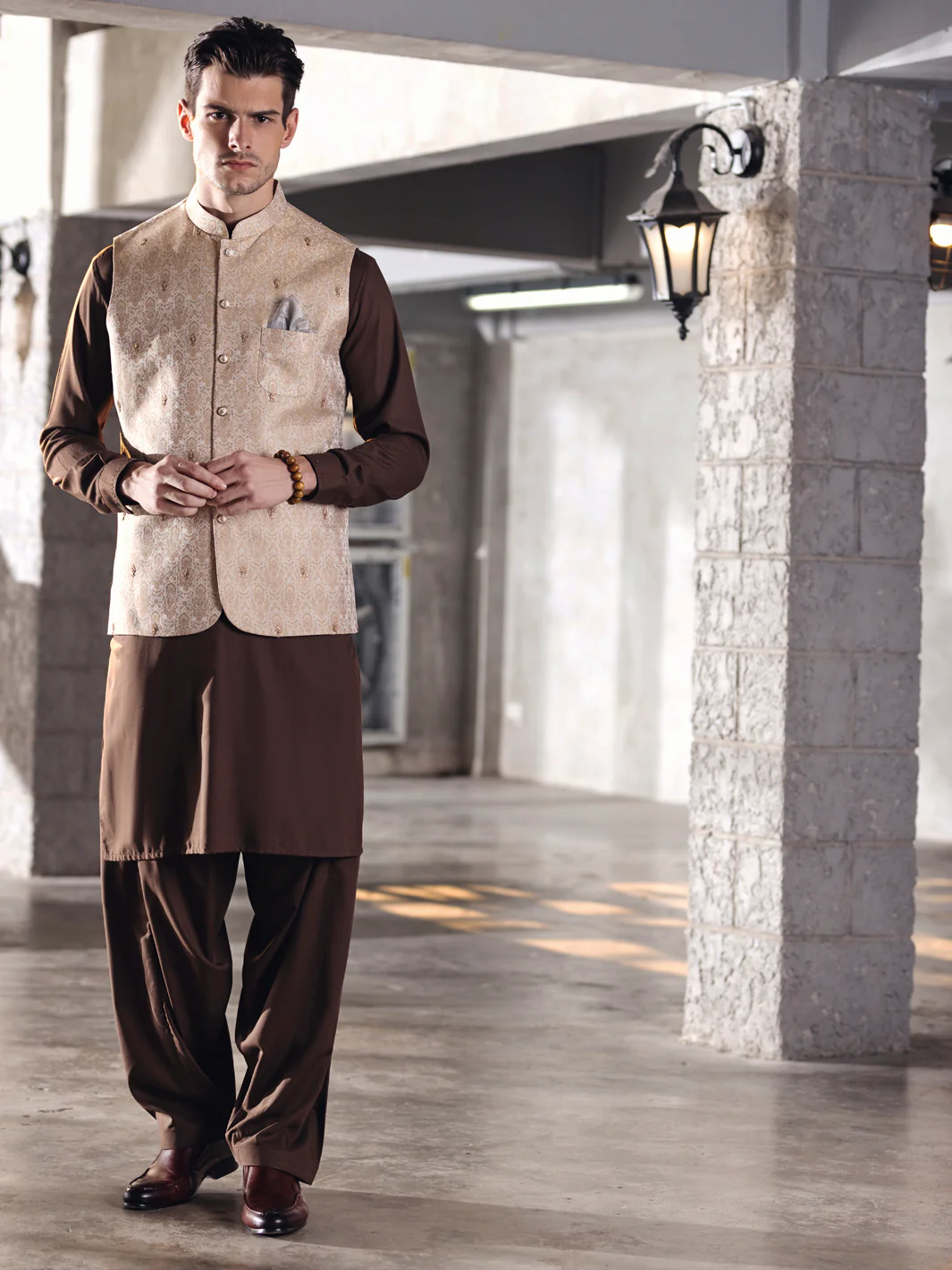 Beige Jacquard Waistcoat - AL-WC-377 - Image 3