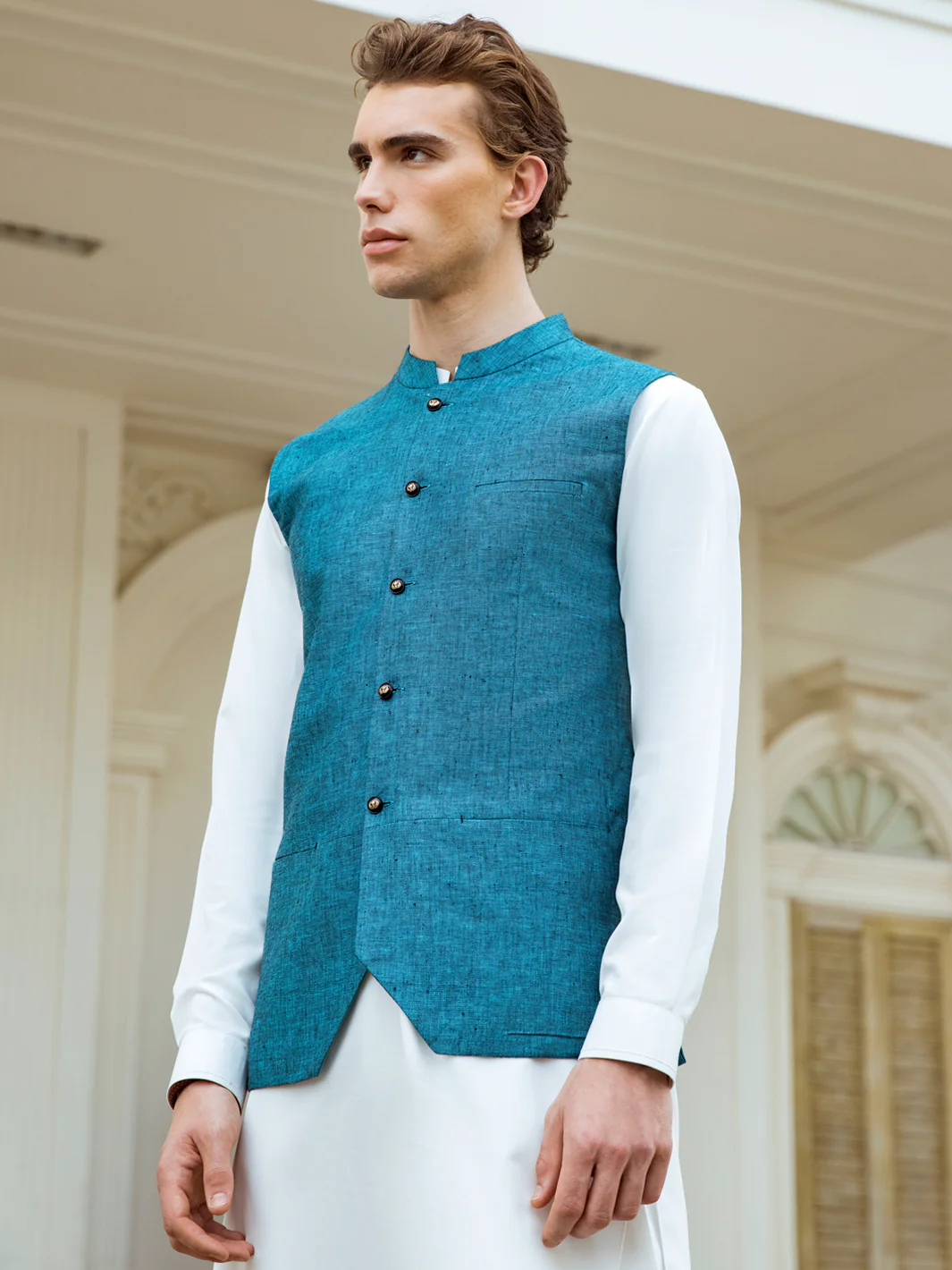 Sea Green Waistcoat - AL-WC-409 - Image 2