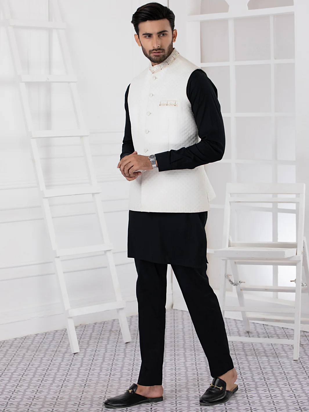 White Blended Waistcoat - AL-WC-411 - Image 6