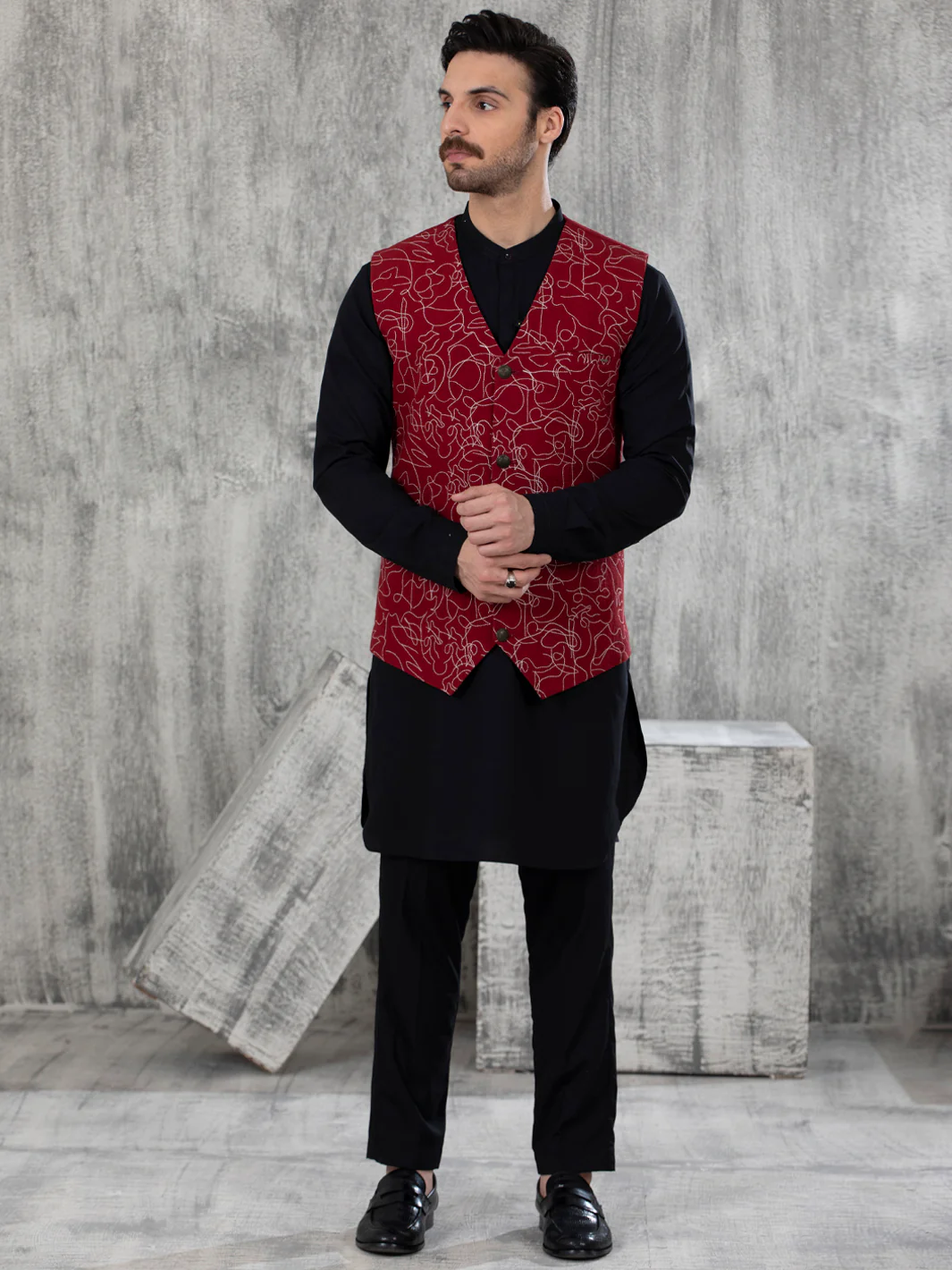 Maroon Blended Waistcoat - AL-WC-413 - Image 2