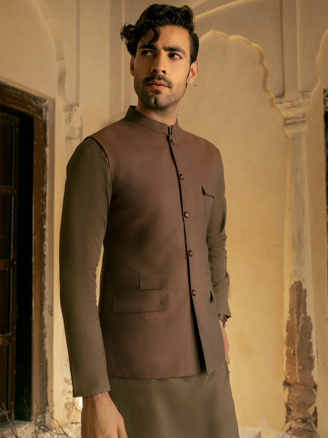 Brown Linen Waistcoat - AL-WC-422 - Image 4