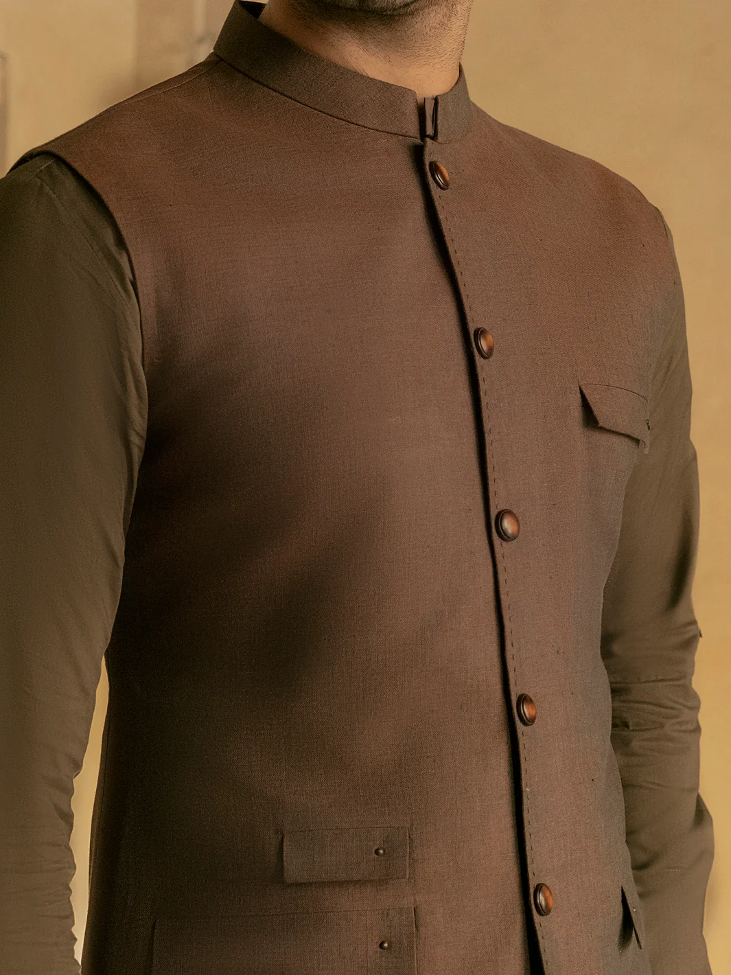 Brown Linen Waistcoat - AL-WC-422 - Image 5