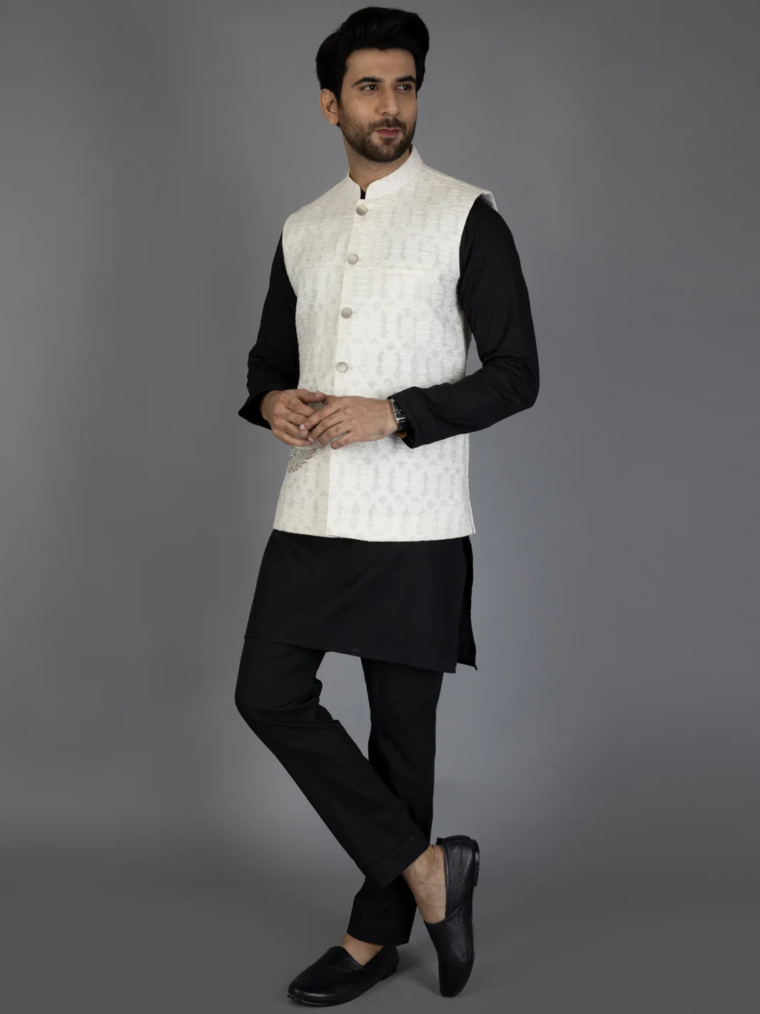 White Textured Waistcoat - AL-WC-439