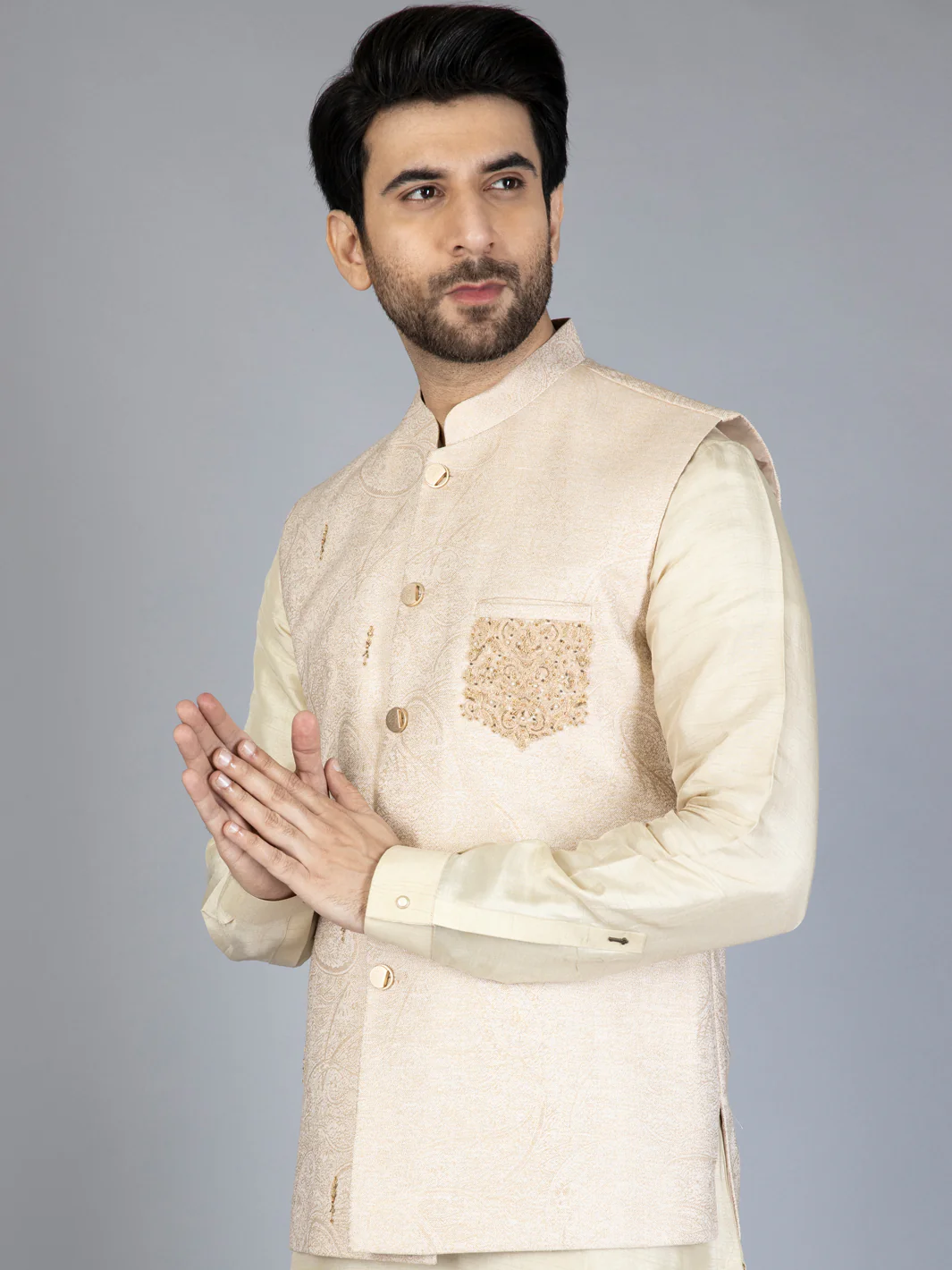 Beige Textured Waistcoat - AL-WC-440 - Image 2