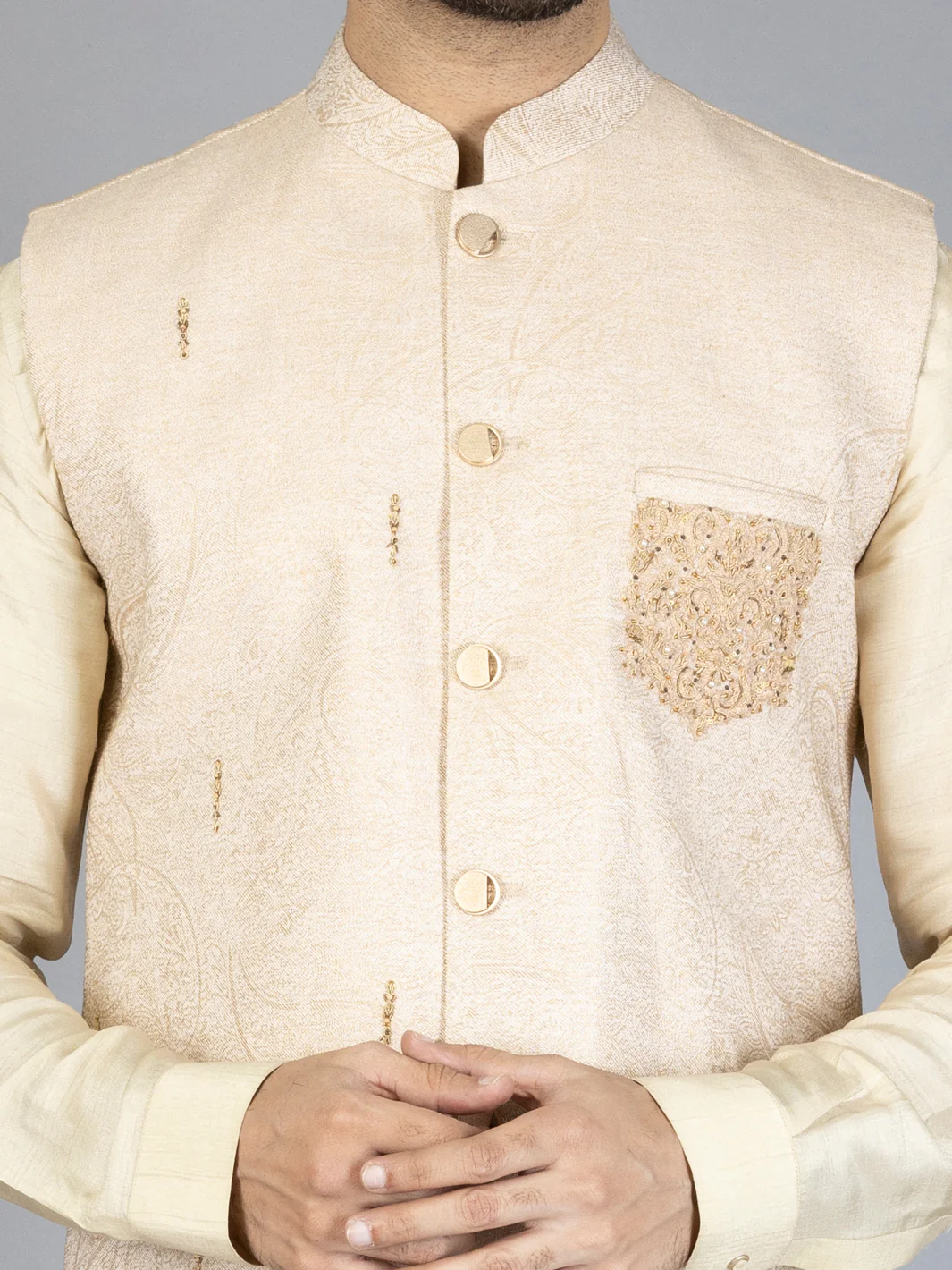 Beige Textured Waistcoat - AL-WC-440 - Image 3