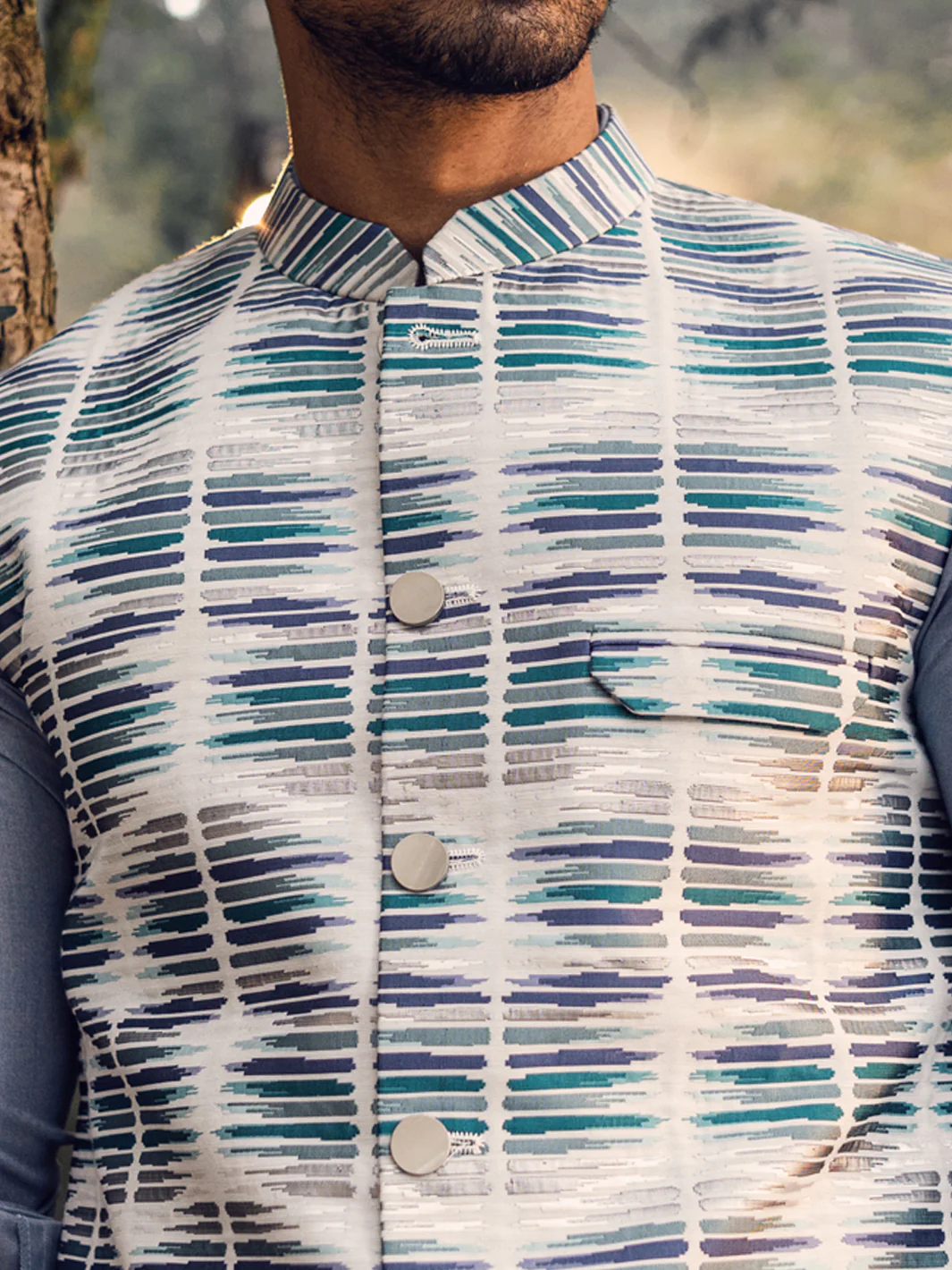 Teal Green Waistcoat - AL-WC-500 - Image 3