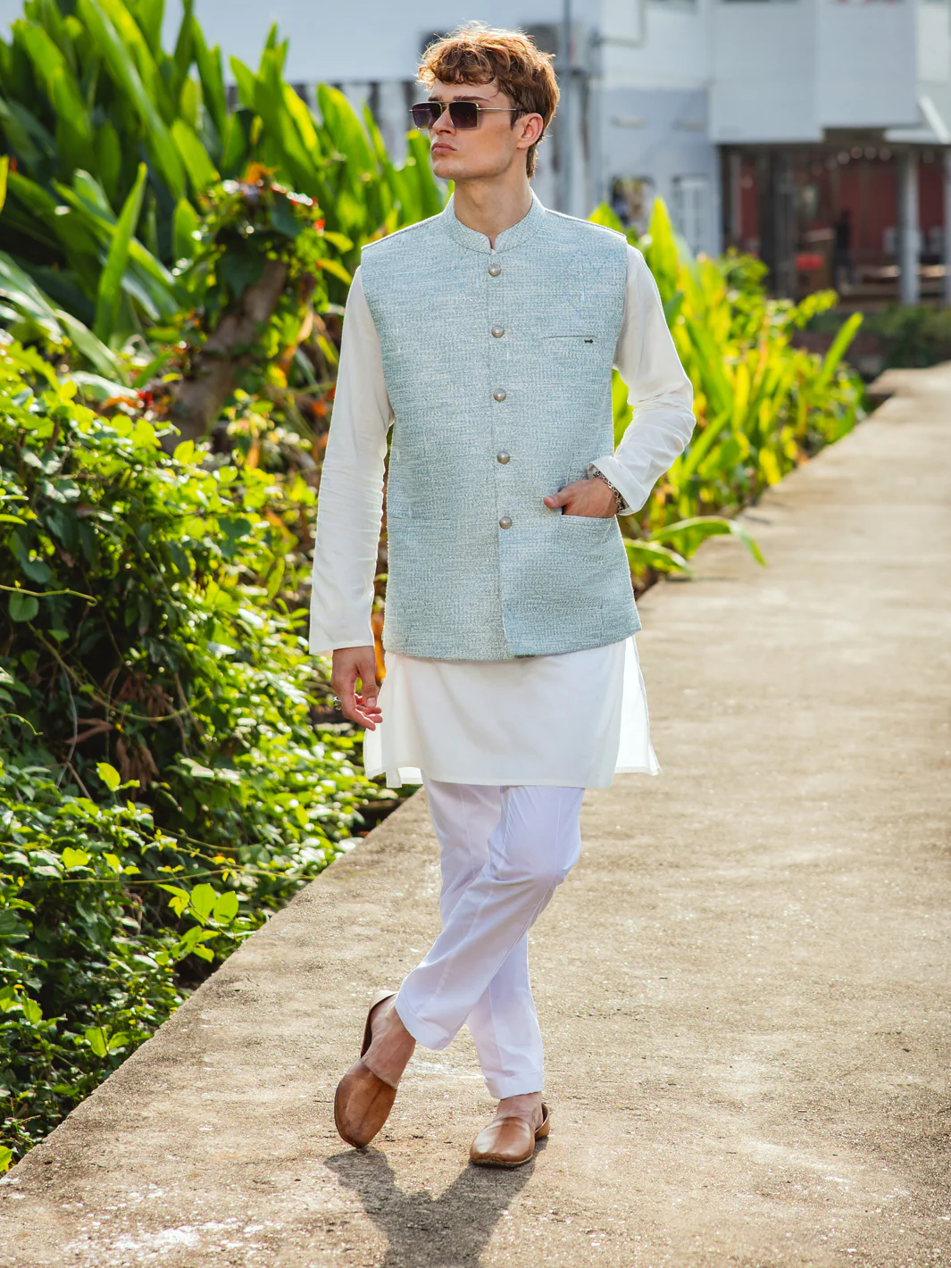 Sea Green Blended Waistcoat - AL-WC-527